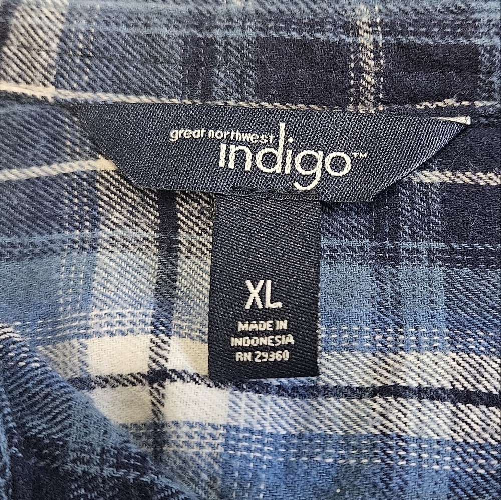 Great Northwest Indigo Blue Flannel Button Up Shirt Top Long SleeveWomen's XL - Picture 6 of 6